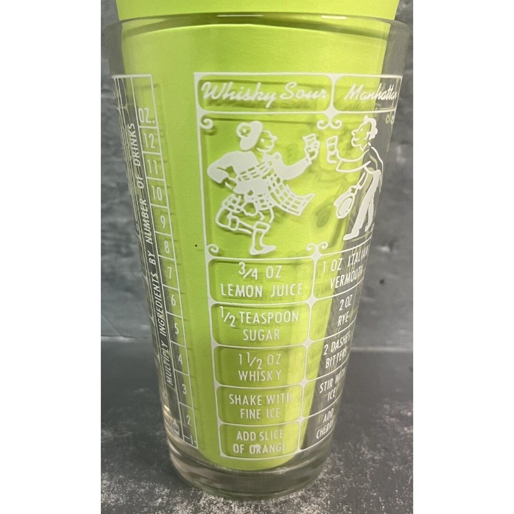 Vintage Federal Glass Bartender Bar MCM Cocktail Mixed‎ Drink 7 Recipe Shaker